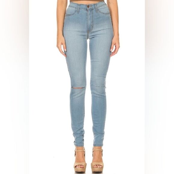 NEW Aphrodite Jeans Skinny Split Knee Light Wash High Waist Size 29 Minimalist - Picture 2 of 9